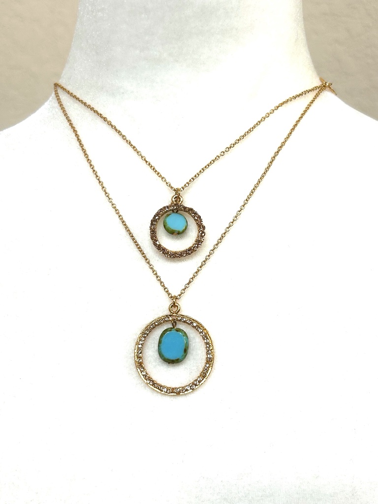 Seasonal Whispers Layered Turquoise And Gold Necklace. Nwot